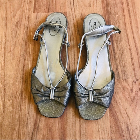 PRADA Metallic Silver Slingback Flat Sandals - Picture 2 of 8